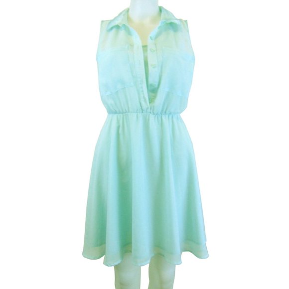 NEW Mint Green Shimmering Chiffon Sleeveless Dress - Picture 1 of 4